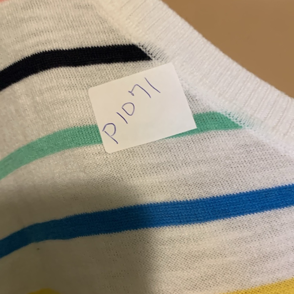 TALBOTS Crisp White Multicolor Stripe Knit Top.100%Soft Natural Cotton!Light-Wt. - Picture 9 of 9